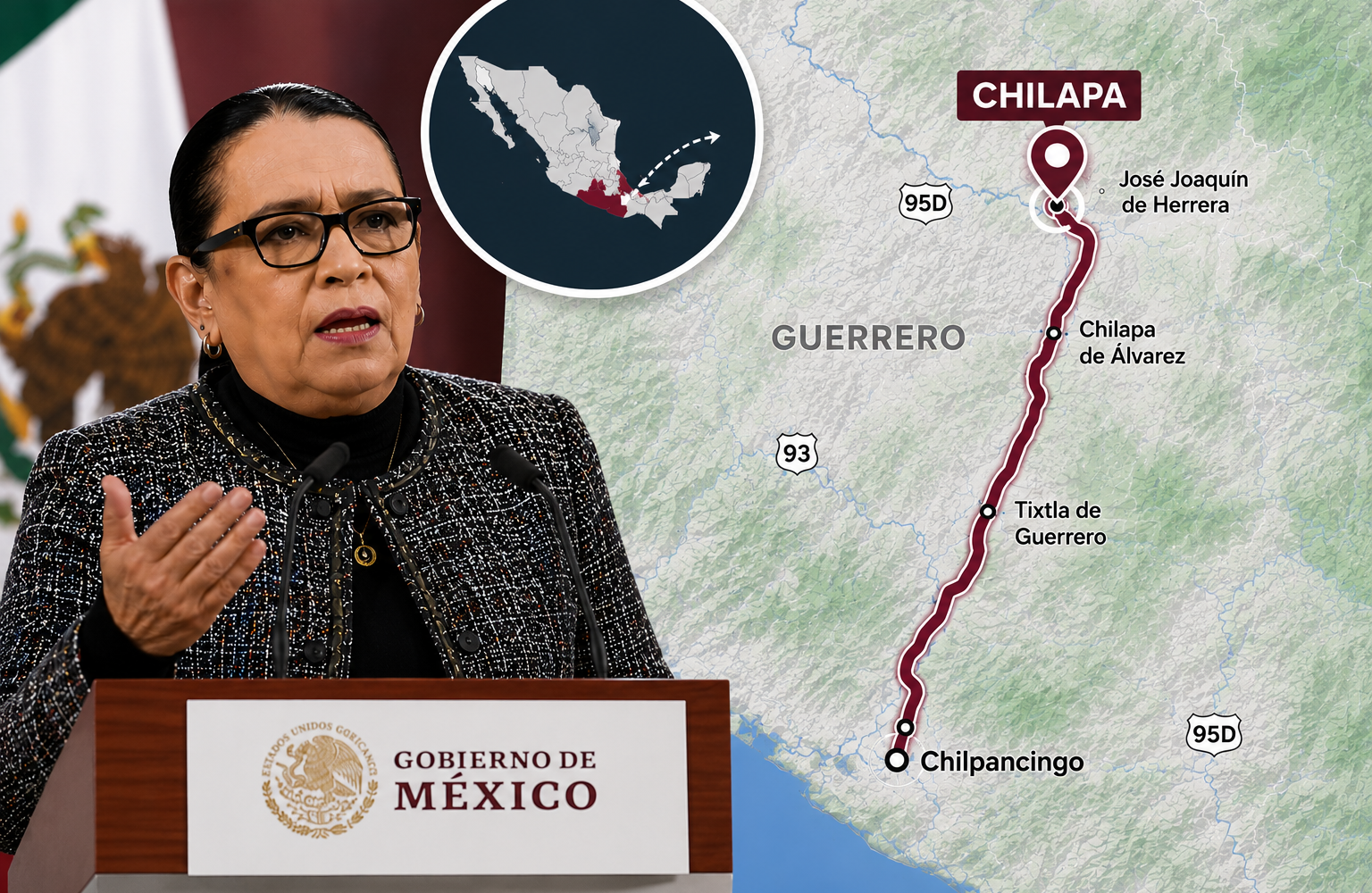 Rosa Icela Rodríguez se desplaza a Chilapa para restablecer el orden tras escalada de violencia