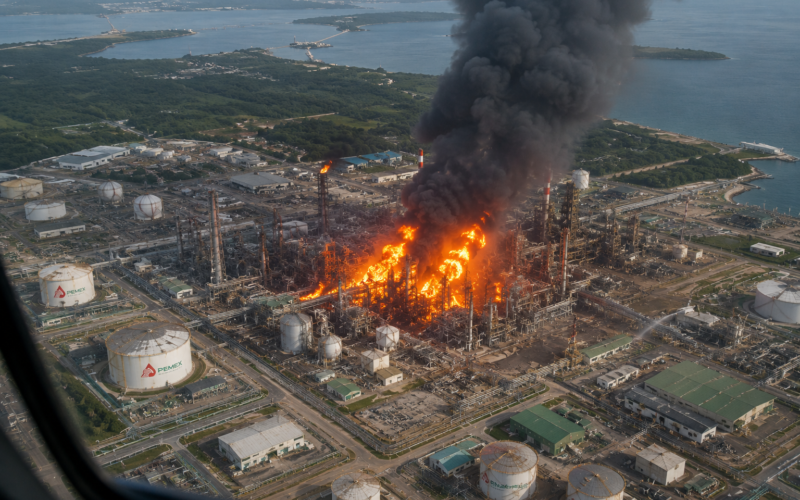 Explosión e incendio en refinería de Pemex en Salina Cruz deja al menos seis lesionados