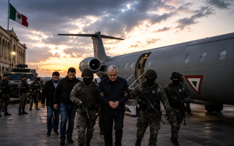 Sacan a Rocha Moya y sus hijos del Palacio de Gobierno de Sinaloa en avión militar tras operativo de vigilancia aérea